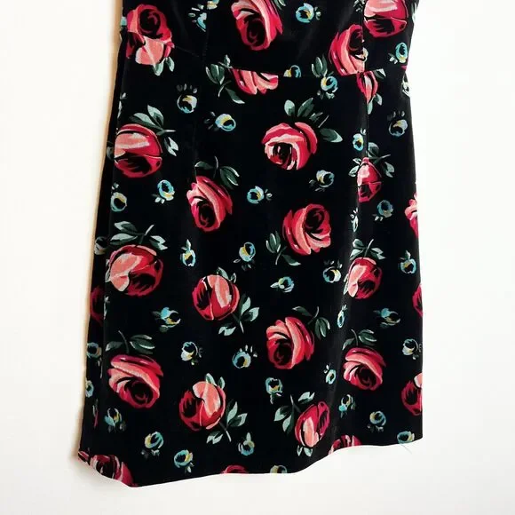 Esprit Vintage Black Velvet Floral Dress Pink Blue Roses Sz 5/6 - Picture 4 of 15